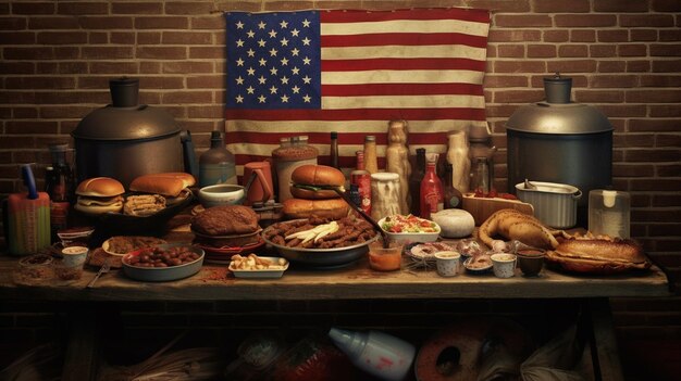 Barbecue Scene Set up a classic 4th of July barbecue Generative AI