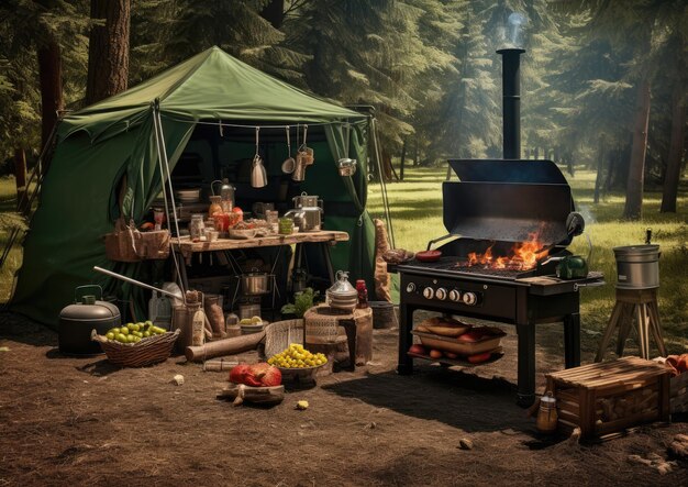 A barbecue setup at a camping site