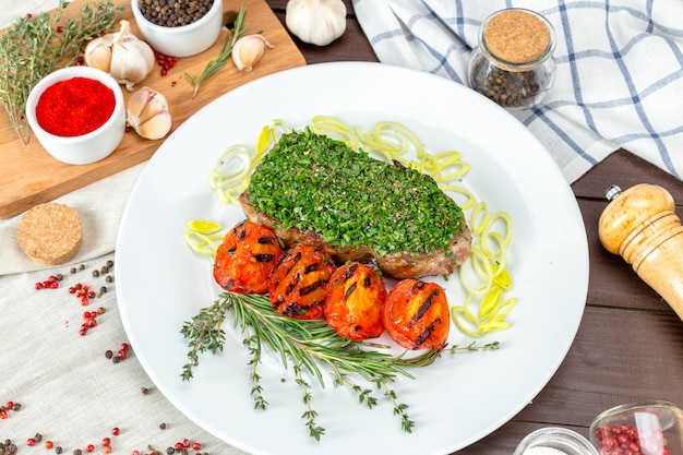 Barbecue steak with chimichurri sauce