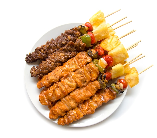 Barbecue stick with juicy grill with BBQ sauce fusion food style top view  