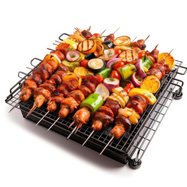 A barbecue with meat skewers