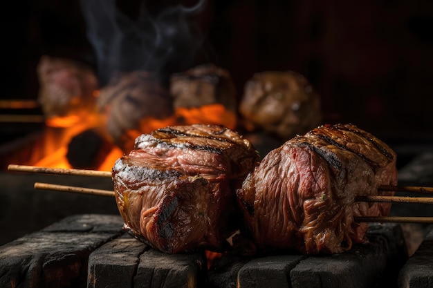 Barbecued picanha meat skewer