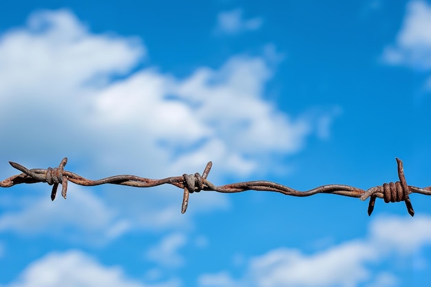 Foto filo spinato contro il cielo blu