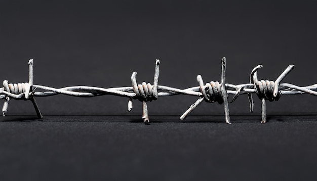 Barbed wire close up on a black background