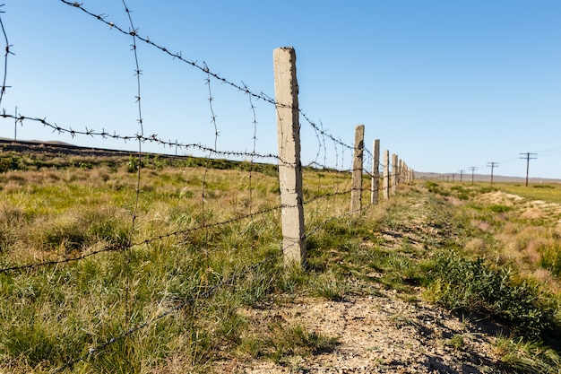 Photo barbed wire fence mongolia