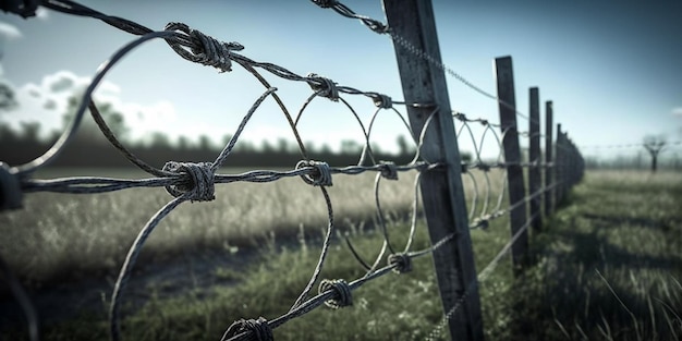 Barbed wire fence outdoor wide angle