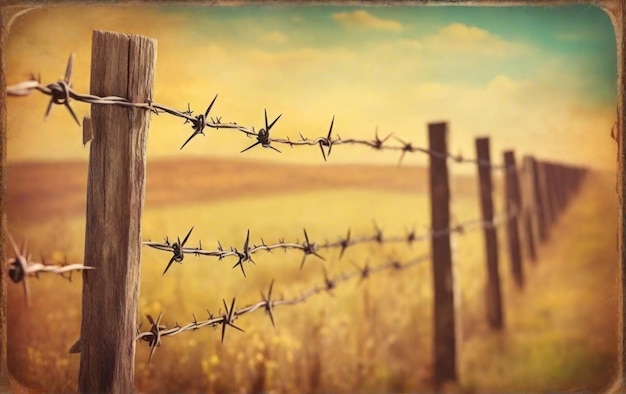 A barbed wire fence stretching into the distance