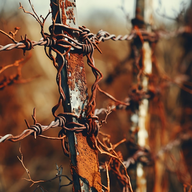 Photo barbed wire in the field on a sunny day