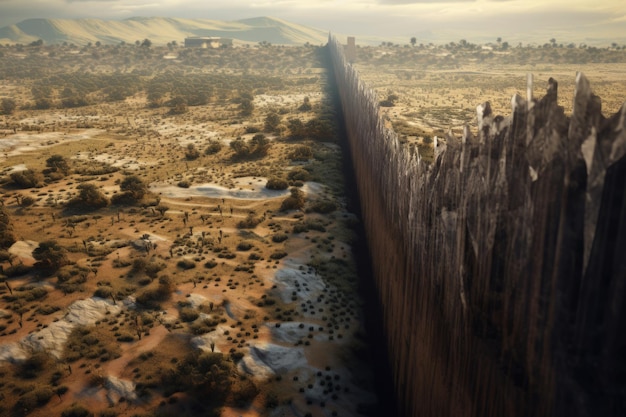 Barbed Wire Landscape Symbolizing Migration Challenges Border Disputes Concept