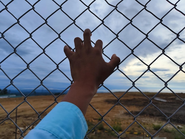 Photo barbed wire with fence against the sky