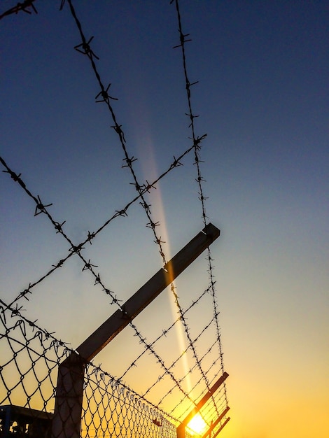 barbed wire with sunset