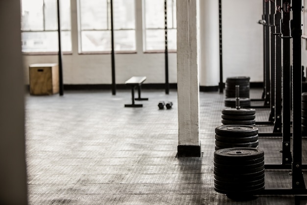 Barbell disc plates arranged