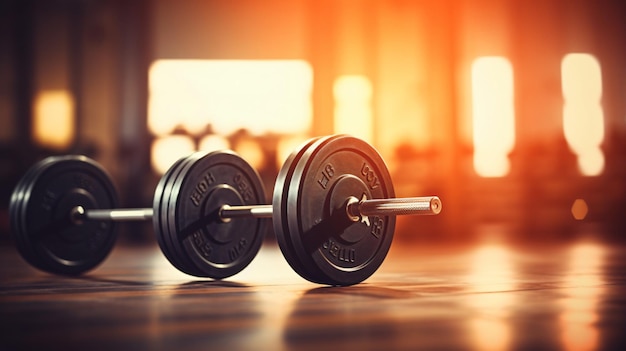 Barbell for fitness training in the gym Sports background