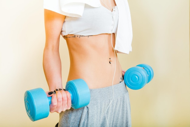 Barbells in hands