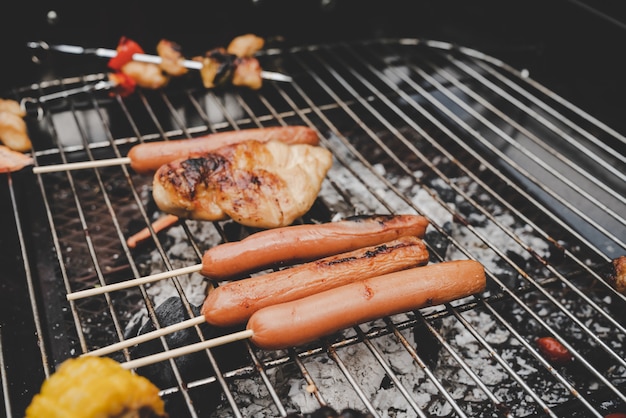 Barbeque on the grill in party at home garden