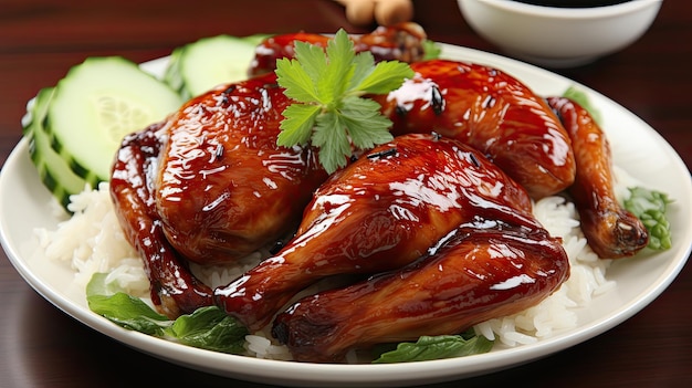 Photo barbeque peking duck chinese food with sauce and vegetables