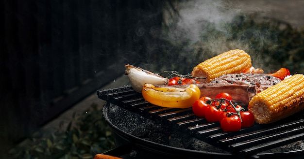 Barbeque steak on a black slate board