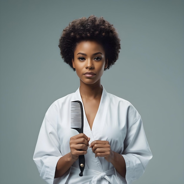 Barber black female comb in hand