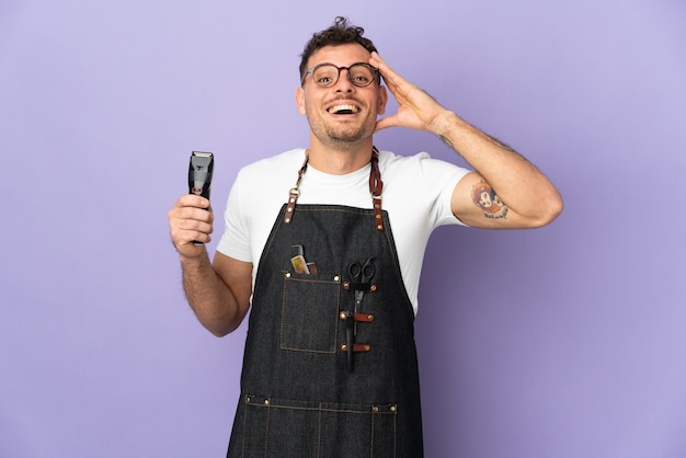 Barber caucasian man in an apron isolated