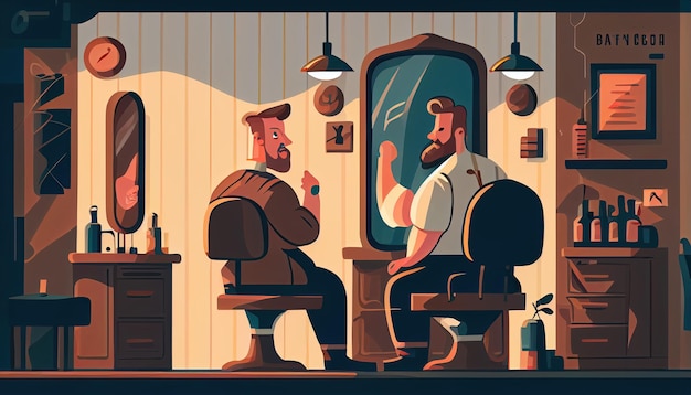 Photo barber making haircut barbershop simple illustration generative ai