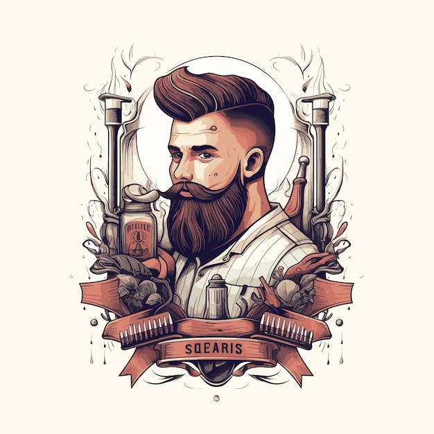 Photo barber mascot vector for logo design