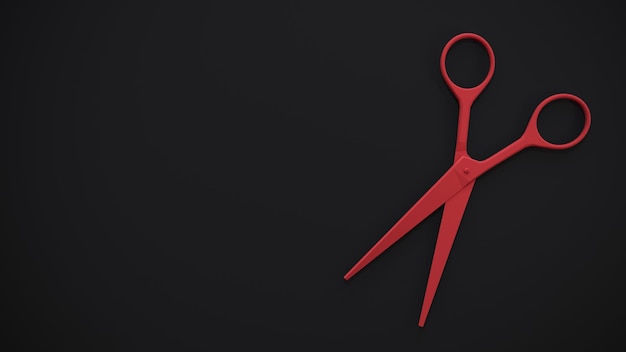 Photo barber red scissors on black. 3d rendering.