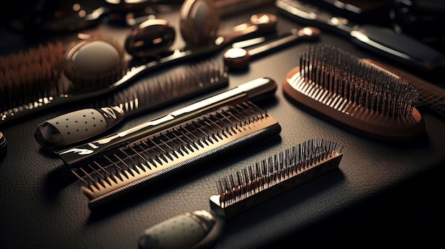 Photo barber's combs and hairbrushes
