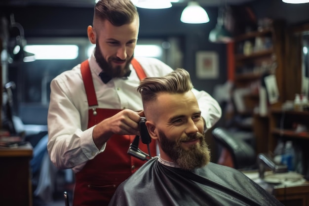 Barber serving customers of his customers