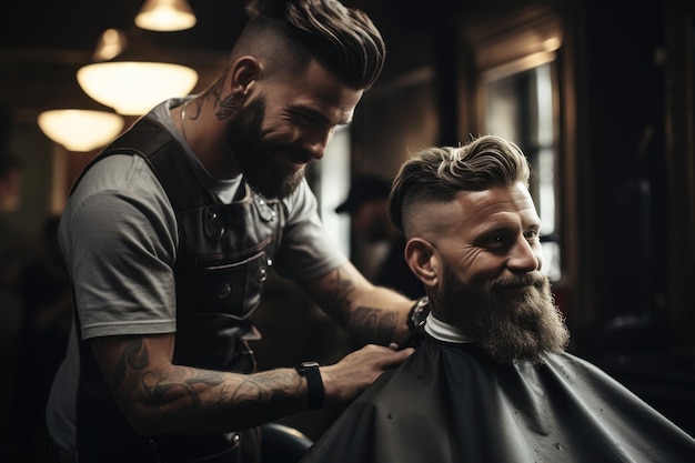 Barber serving customers of his customers