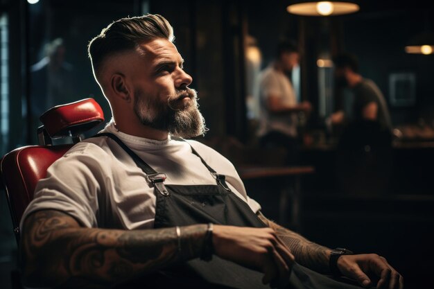 Barber serving customers of his customers