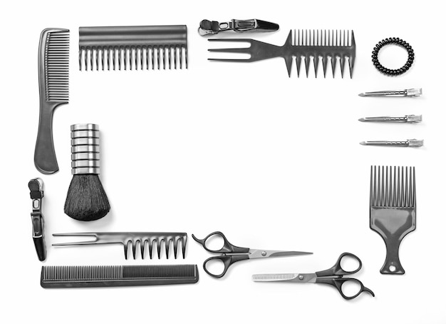 Photo barber set with tools isolated on white