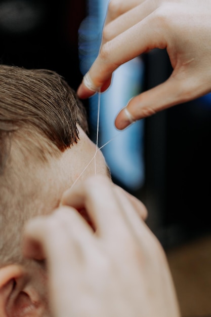 Barber shop tools equipment intruments and work process with hair and beard