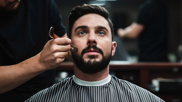 Barber using a razor