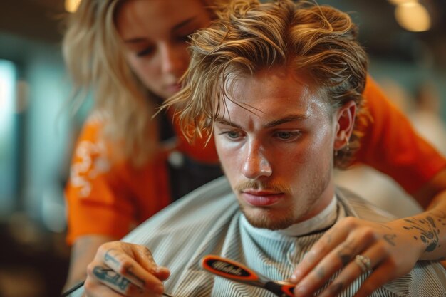 Barber at work creating a stylish haircut with precision