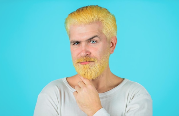 Premium Photo | Barbershop concept modern man with bleached hair and beard coloring of mens hair bearded man with Premium Photo | Barbershop concept modern man with bleached hair and beard coloring of mens hair bearded man with