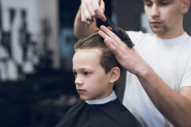 Barbershop Hairdresser Make Boy Haircut