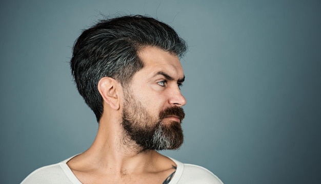 Barbershop portrait of bearded man isolated long beard and moustache