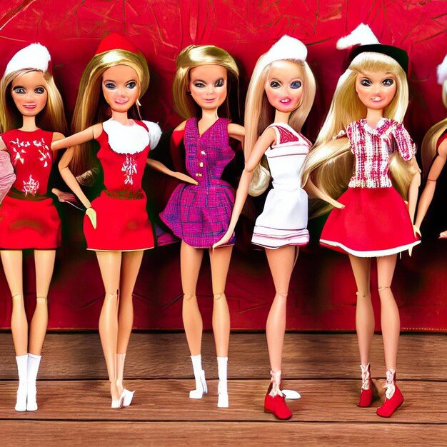 Foto barbi poster styling doll ken rosso blu rosa poster natale babbo natale capodanno 2024 sfondio