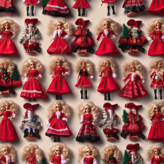 Foto barbi poster styling doll ken rood blauw roze poster kerstman kerstman nieuwjaar 2024 achtergrond