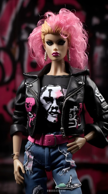 Barbie 1982 punk streetwear spray paint in background