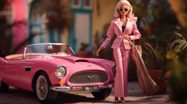 Foto barbie detective mystery car generatieve ai