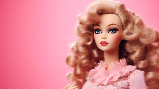 barbie doll against pink background