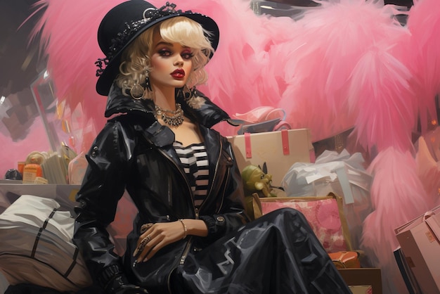 кукла Барби в черной пятнице с солнцезащитными очками и сумками для покупок