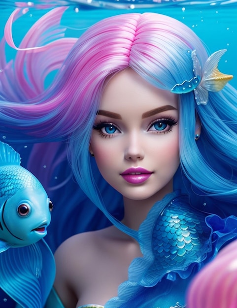 barbie doll bluehair mermaid fish jellyfish