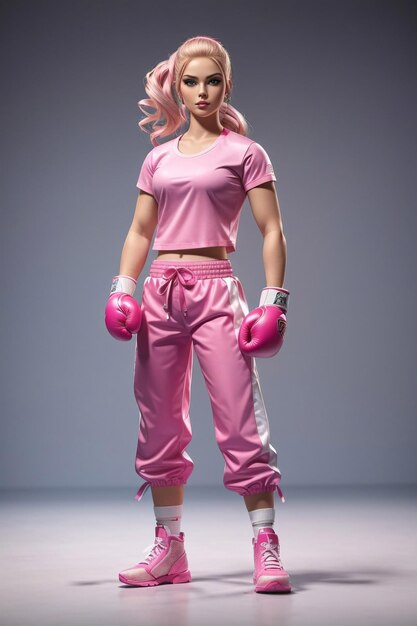 Premium AI Image | Barbie doll celebrate Breast Cancer Awareness Month wearing pink tshirt and glove