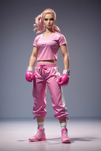 Barbie doll celebrate Breast Cancer Awareness Month wearing pink tshirt and glove