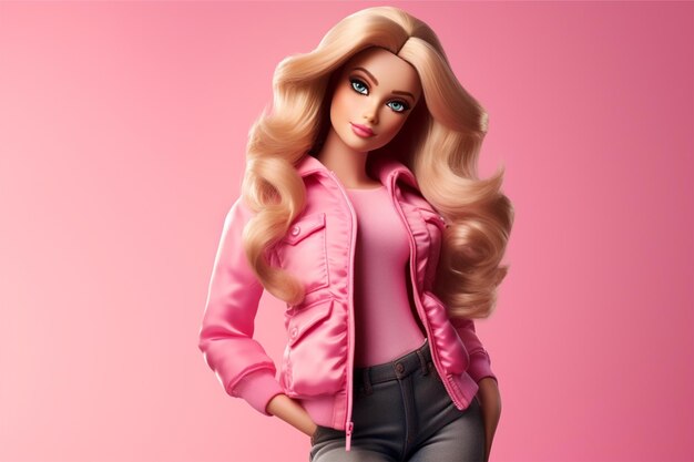 Barbie doll cute blond girl outfit pink jacket wallpaper background design