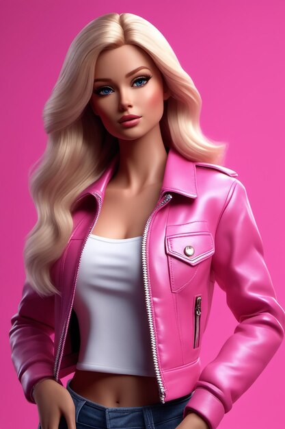 Barbie doll cute blond girl outfit pink wallpaper background design