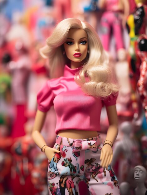 Foto barbie bambola carina ragazza bionda vestito rosa sfondo sfondo design