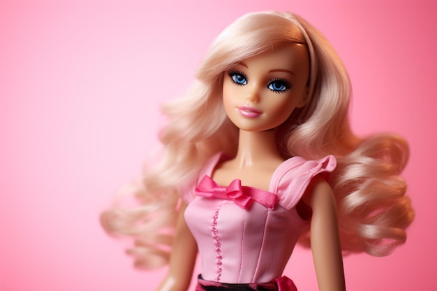 Фото Кукла барби милая блондинка наряд розовые обои дизайн фона